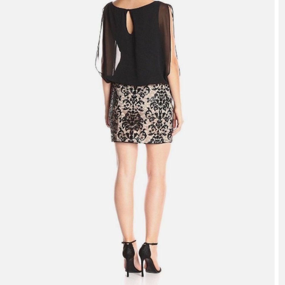 Aidan Mattox - Embroidered Chiffon Blouson Black/Nude Short Dress - Picture 2 of 14